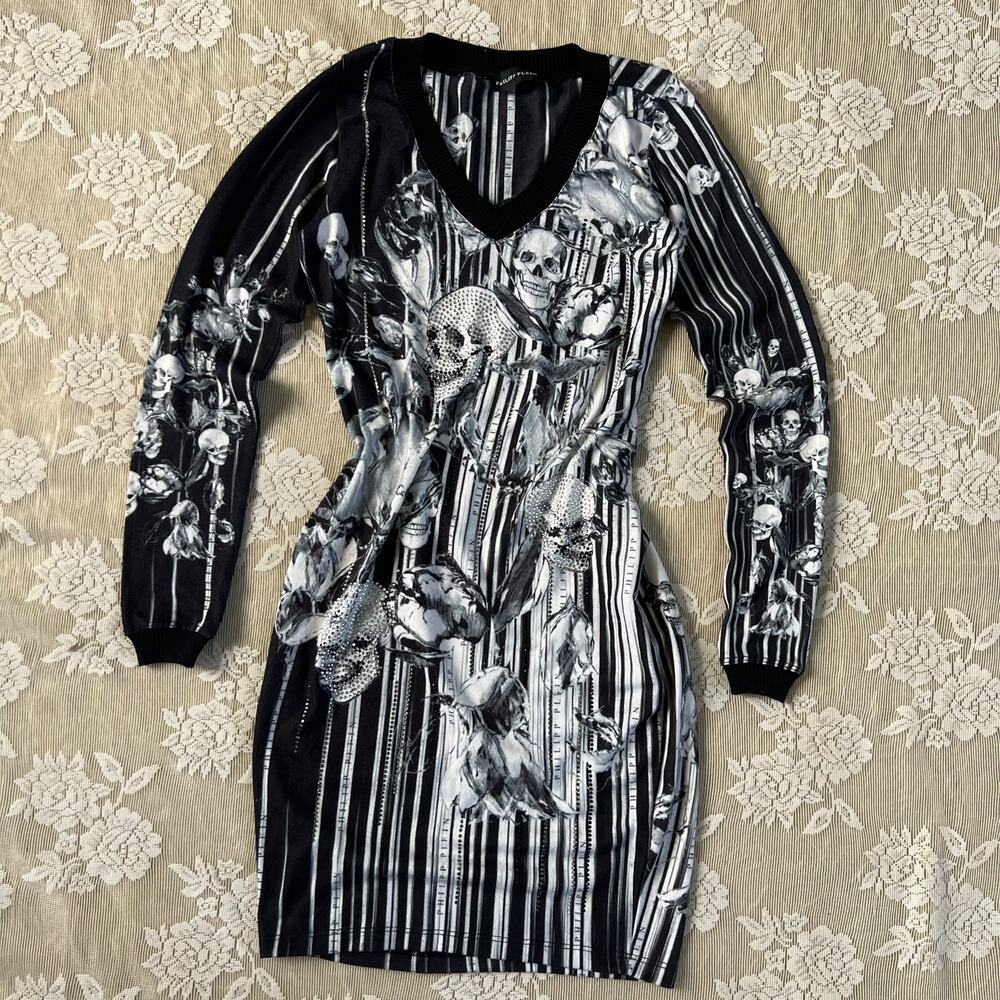 Philipp Plein Skull Rhinestone Bodycon Dress Size S